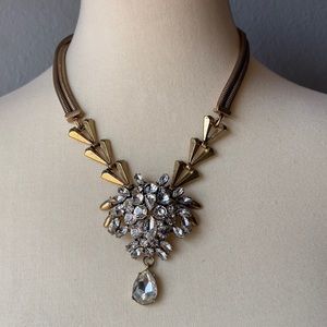 J.CREW CRYSTAL CHEVRON-LINK STATEMENT NECKLACE, GOLD OX-PLATED BRASS 17.5"L